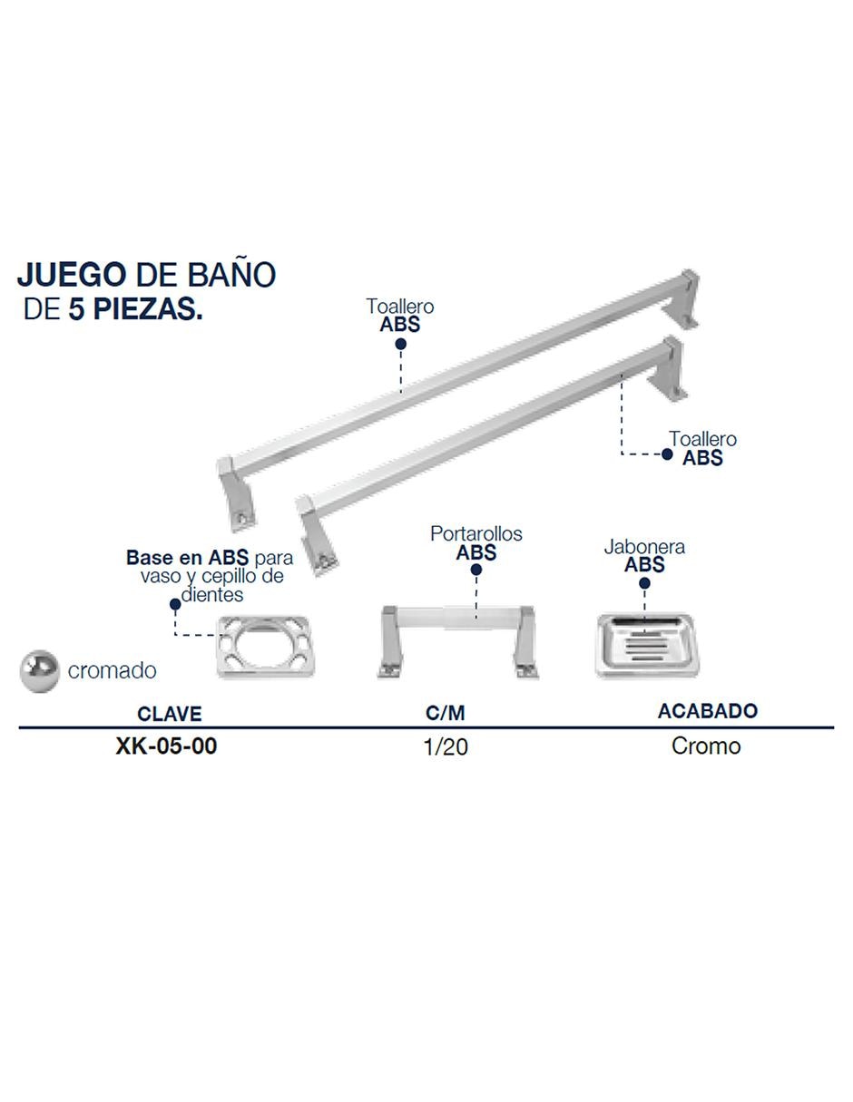 Set de 5 Accesorios Baño Cromado ALFA - Image 2