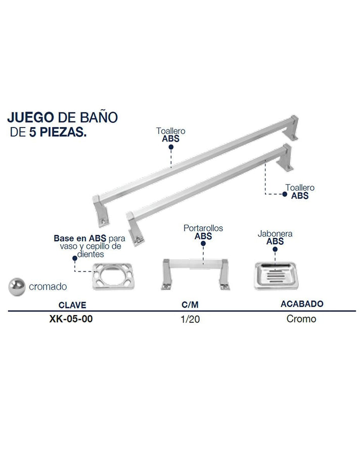 Set de 5 Accesorios Baño Cromado ALFA - Image 2
