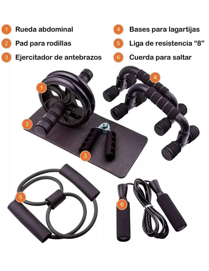 Set Rodillos Abdominales 6 en 1 con Cuerda para Saltar - Image 2