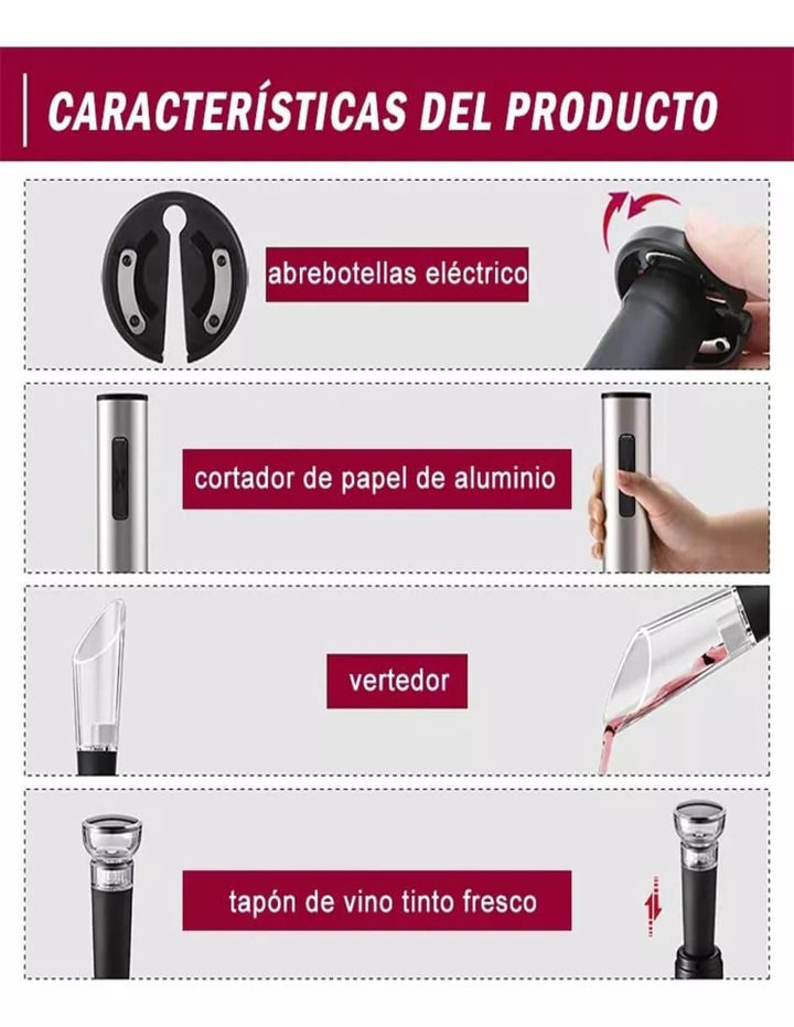 Sacacorchos Eléctrico Acero Inoxidable 5 Piezas - Image 3