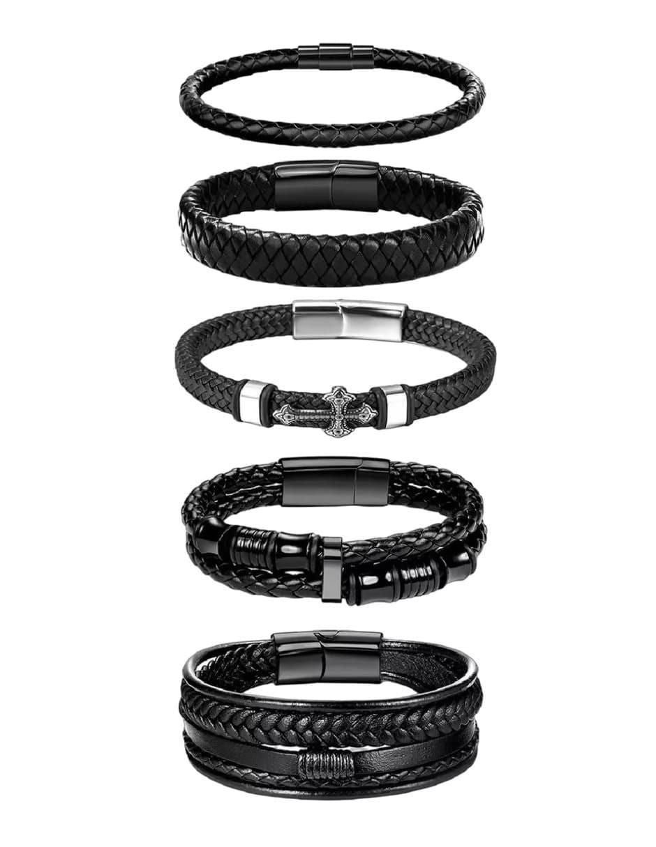 Pulsera de Cuero Negro Unisex 21 cm - Image 1