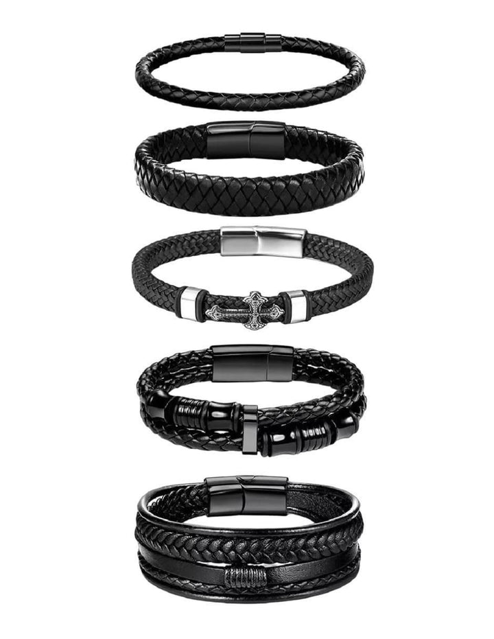 Pulsera de Cuero Negro Unisex 21 cm - Image 1