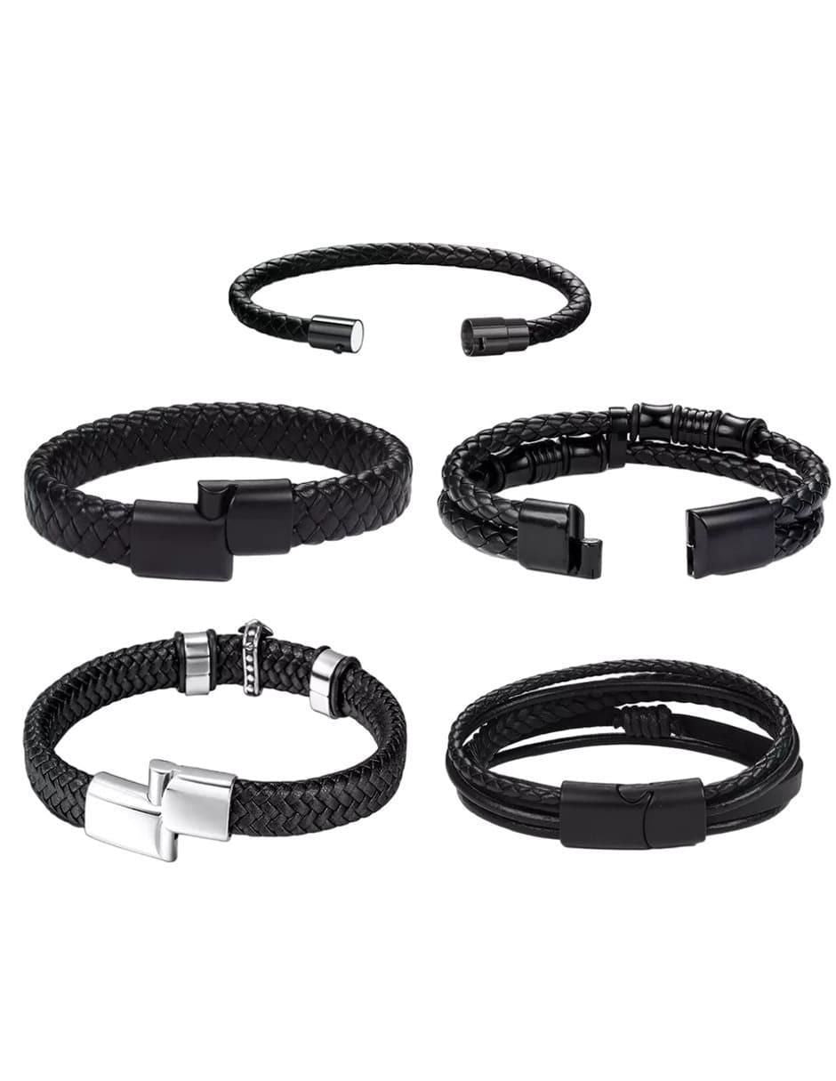 Pulsera de Cuero Negro Unisex 21 cm - Image 3