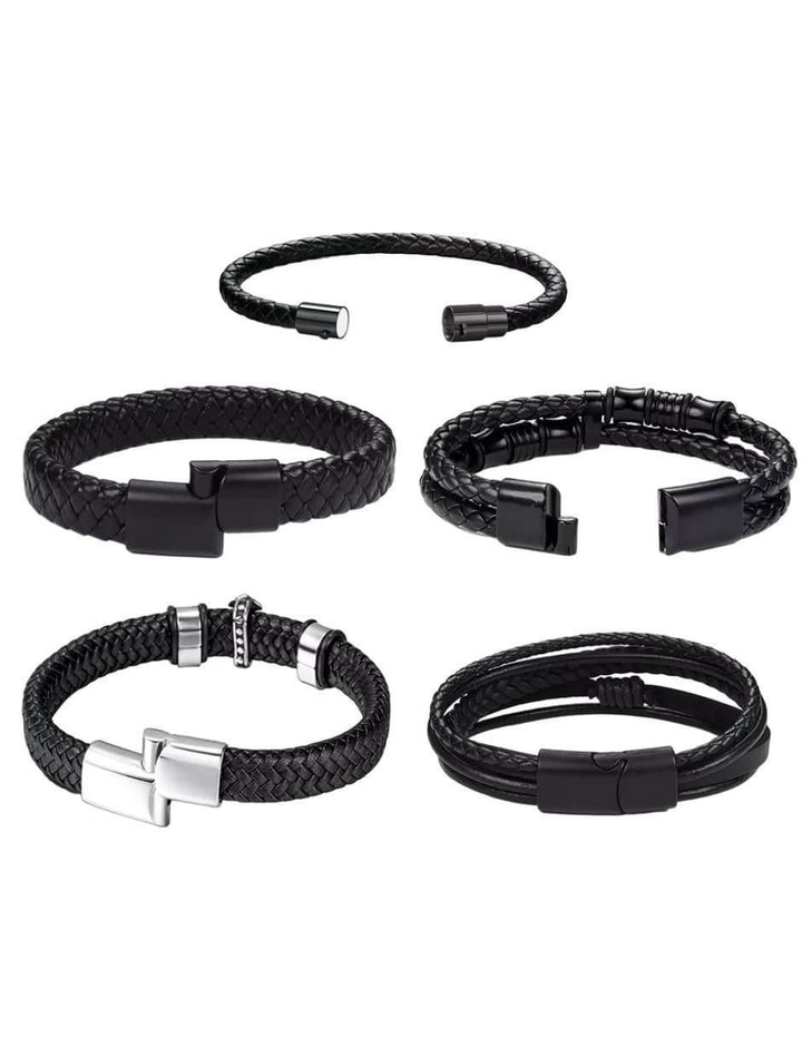Pulsera de Cuero Negro Unisex 21 cm - Image 3