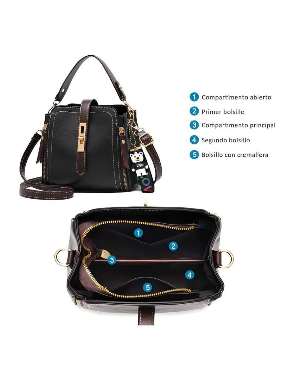 Bolsa Crossbody Cuero Vegano Mujer Negro - Image 5