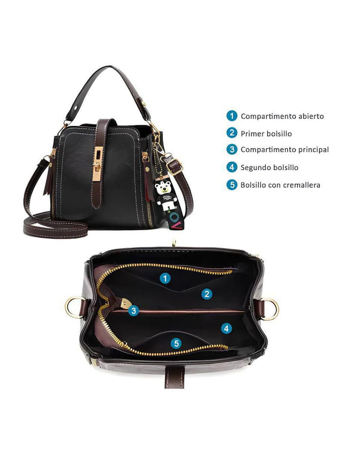 Bolsa Crossbody Cuero Vegano Mujer Negro - Image 5