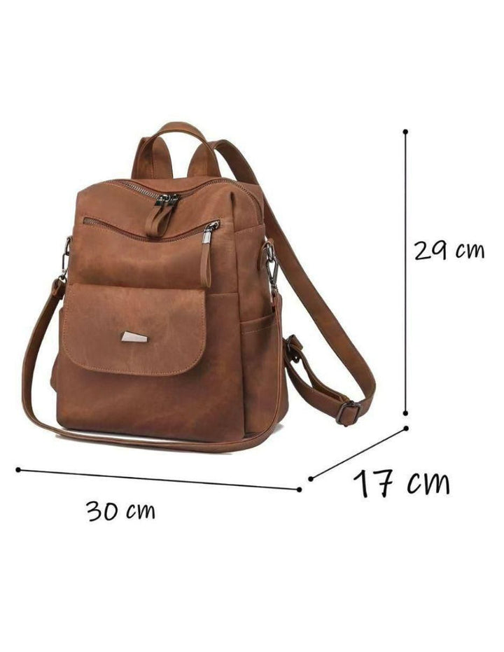 Mochila de Cuero Impermeable para Mujer Café - Image 3