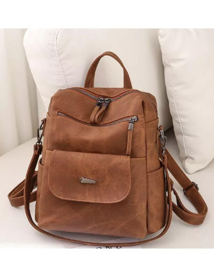 Mochila de Cuero Impermeable para Mujer Café - Image 2
