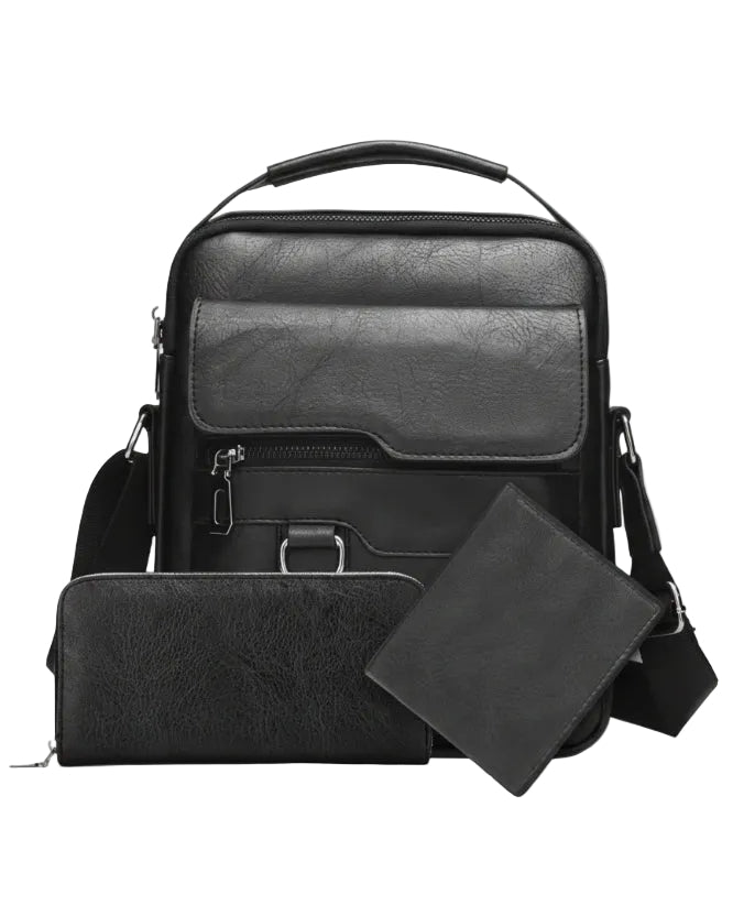Bolsa Bandolera Cuero Hombre Set 3 Piezas - Image 1