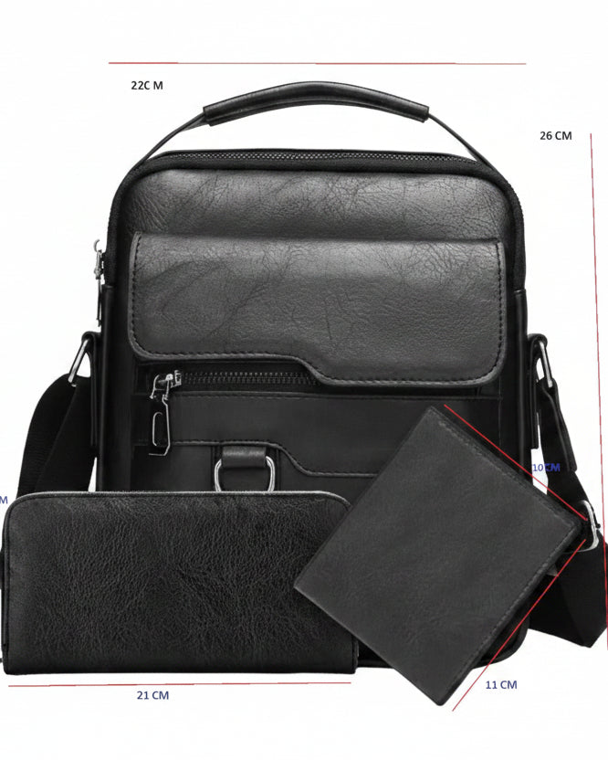 Bolsa Bandolera Cuero Hombre Set 3 Piezas - Image 7