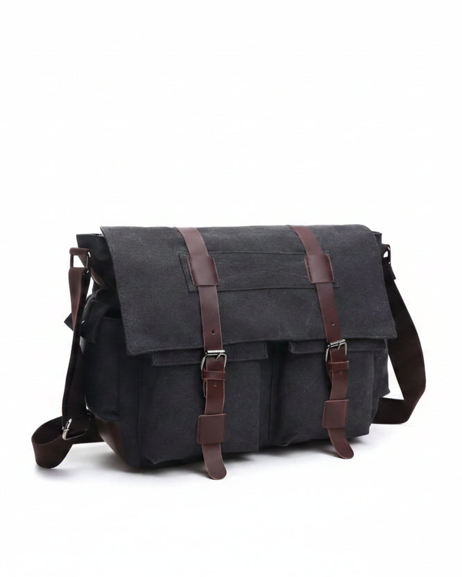 Bolsa Messenger Hombre Lona Negra 41cm - Image 1