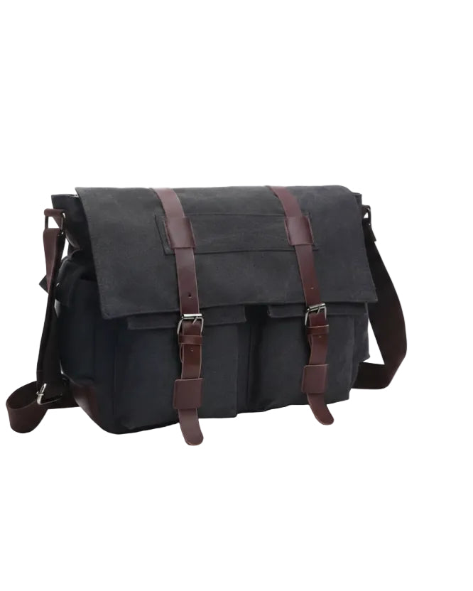 Bolsa Messenger Hombre Lona Negra 41cm - Image 4