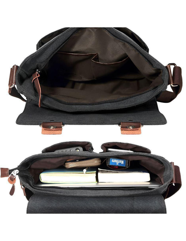 Bolsa Messenger Hombre Lona Negra 41cm - Image 3