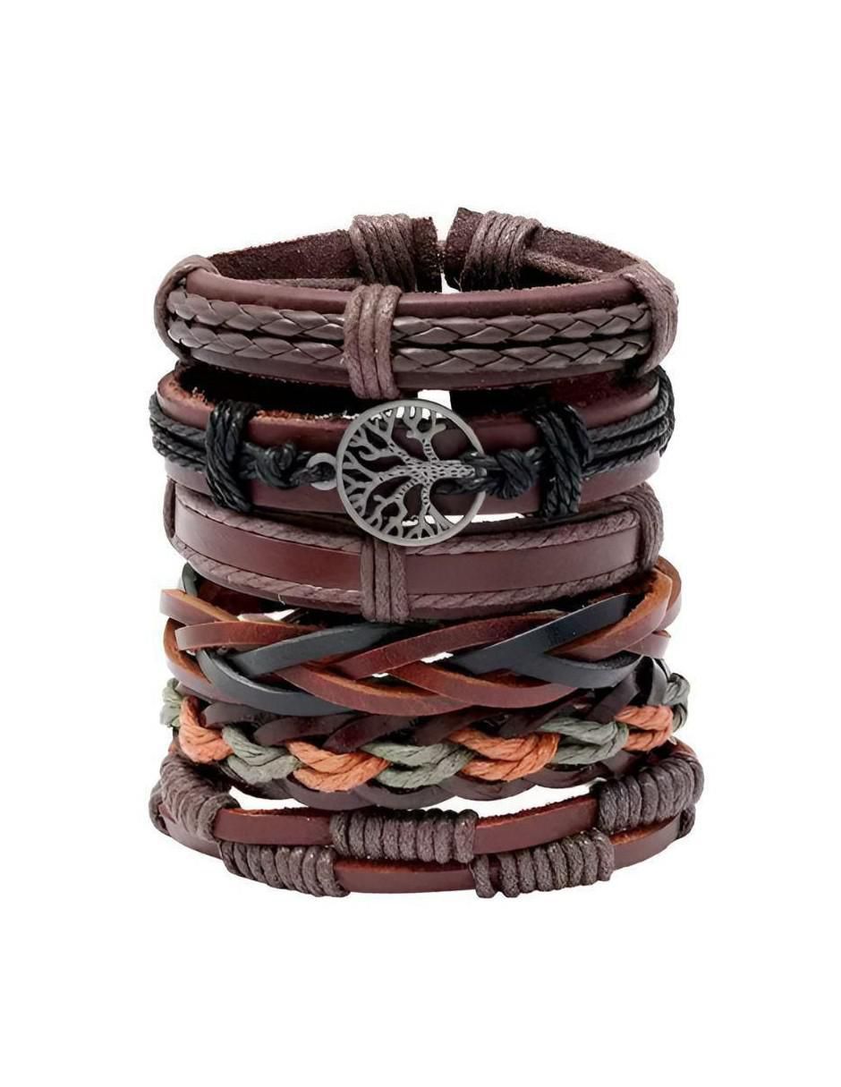 Pulseras Marrones Hombre Árbol de la Vida Set 6 - Image 1