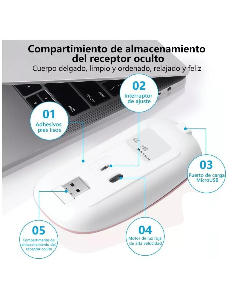 Mouse Gamer Inalámbrico Rosa con Bluetooth - Image 4