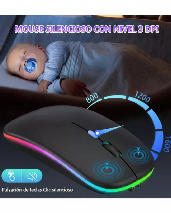 Mouse Gamer Inalámbrico Bluetooth Recargable Negro - Image 3