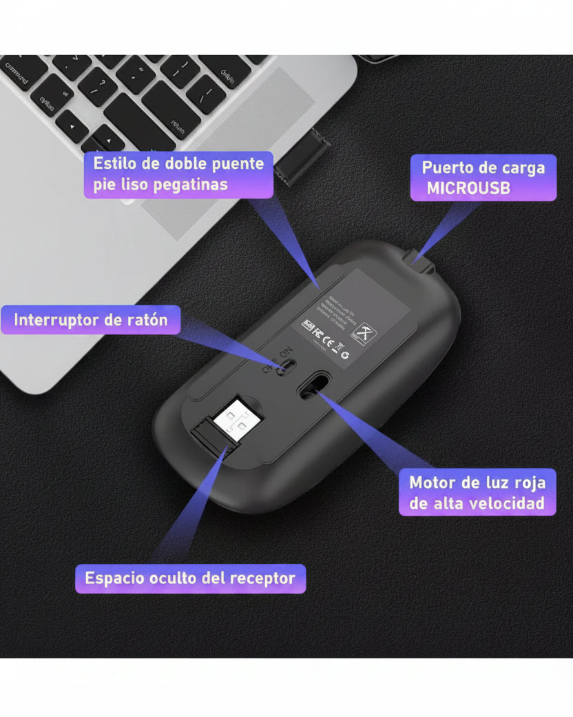 Mouse Gamer Inalámbrico Bluetooth Recargable Negro - Image 4