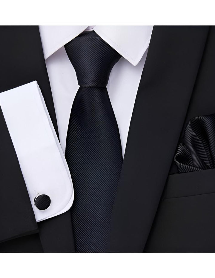 Corbata de Seda con Clip, Pañuelo y Gemelos Hombre - Image 2