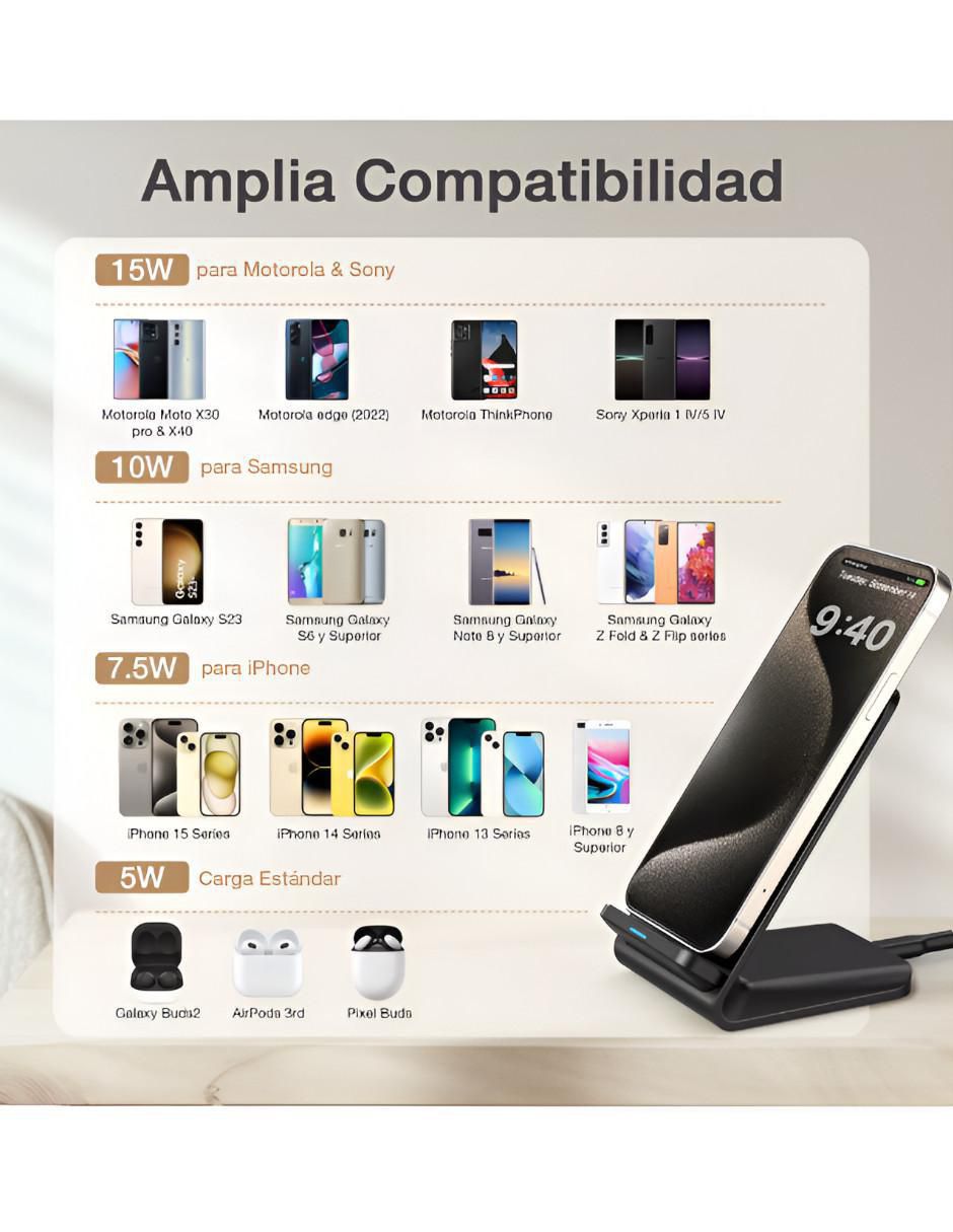 Cargador Inalámbrico Rápido Compatible iPhone Samsung - Image 6