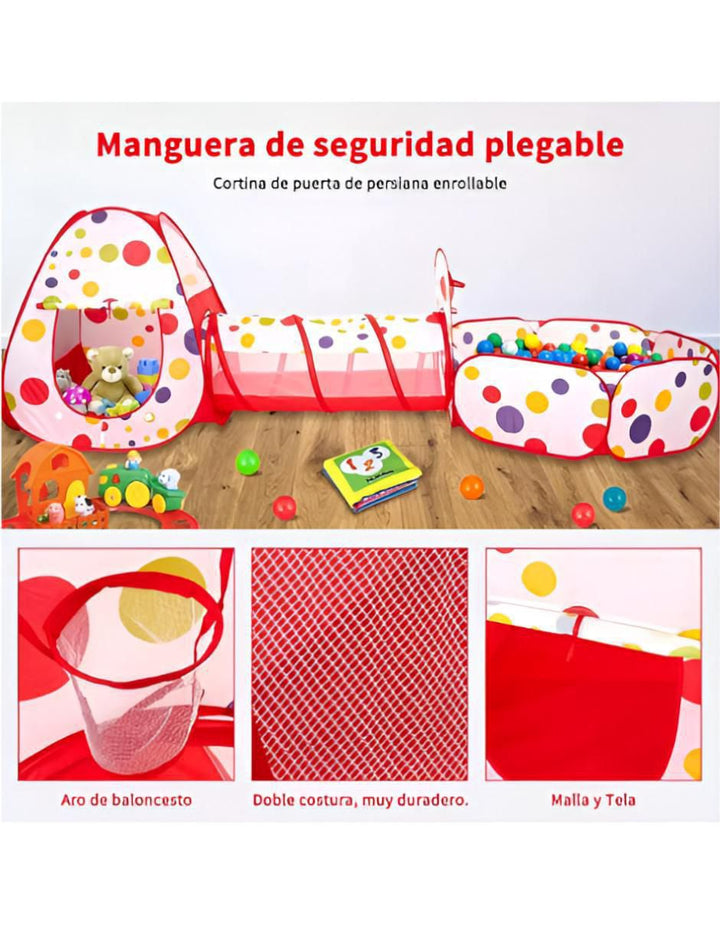 Alberca de Pelotas Infantil 3 en 1 con Túnel y Casa - Image 2