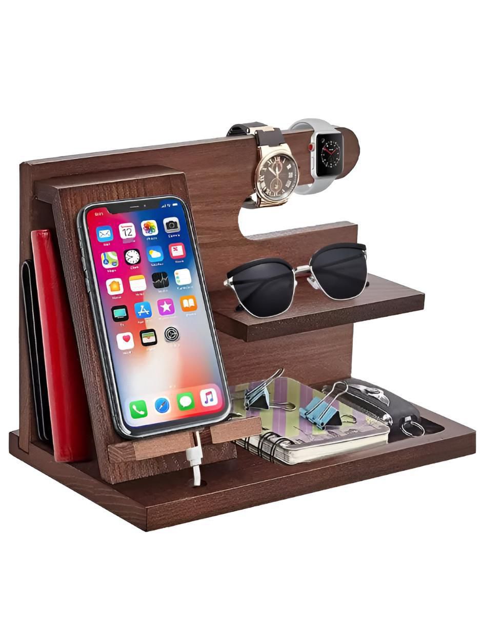 Organizador de Escritorio de Madera para Celular y Reloj - Image 1