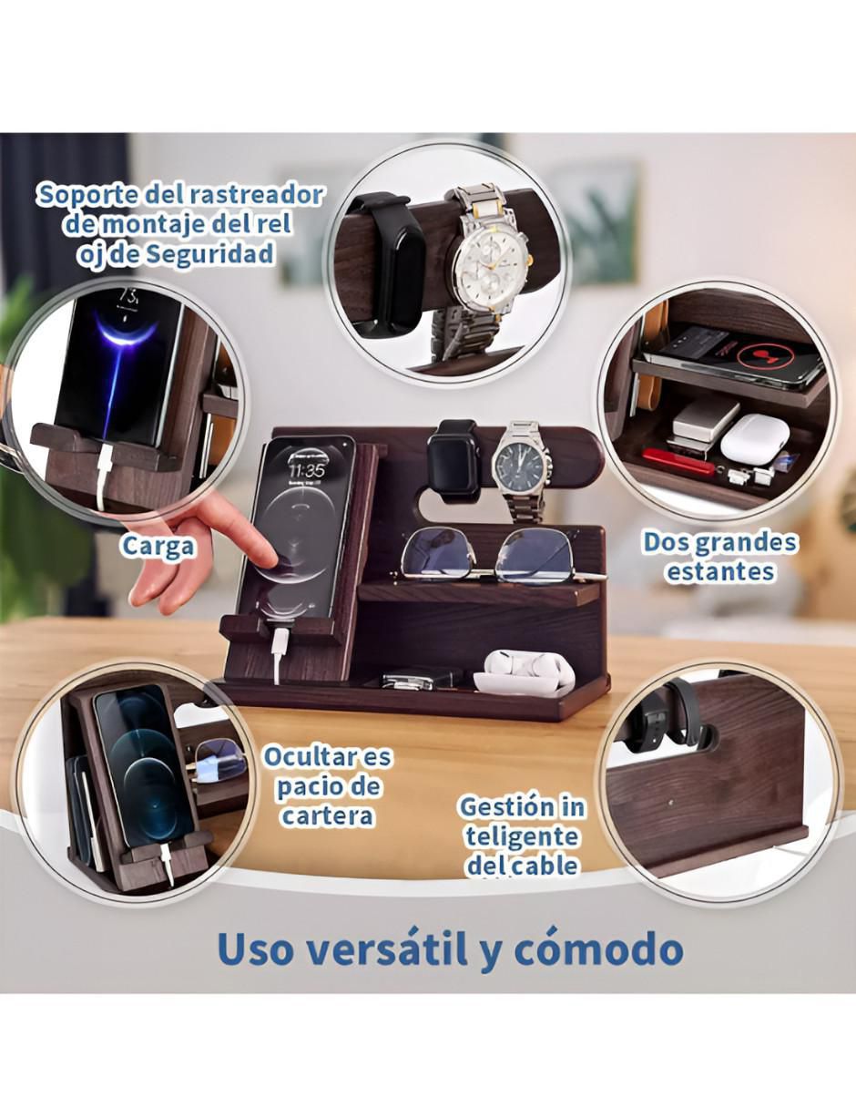 Organizador de Escritorio de Madera para Celular y Reloj - Image 2