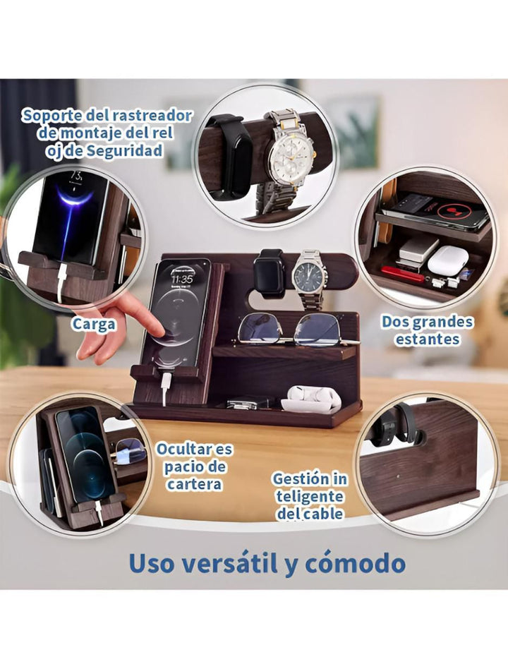 Organizador de Escritorio de Madera para Celular y Reloj - Image 2