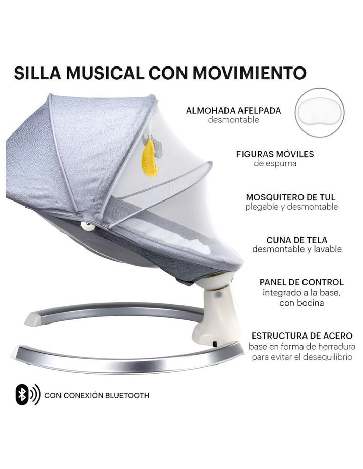 Silla Mecedora Electrica Bebe Musical Gris - Image 4