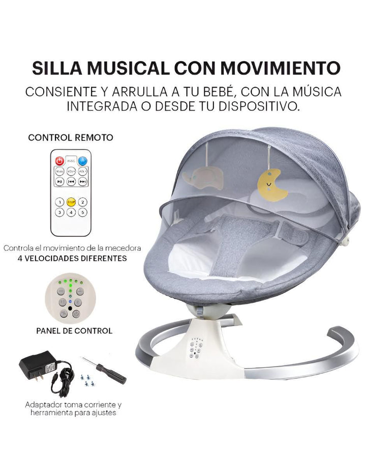 Silla Mecedora Electrica Bebe Musical Gris - Image 5