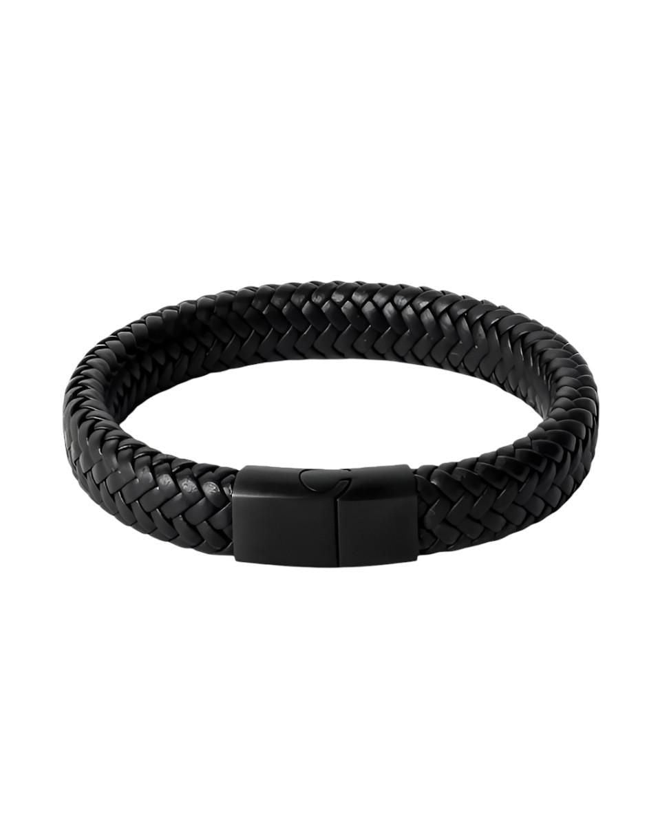 Pulsera Cuero Trenzado Magnetica Negra - Image 1