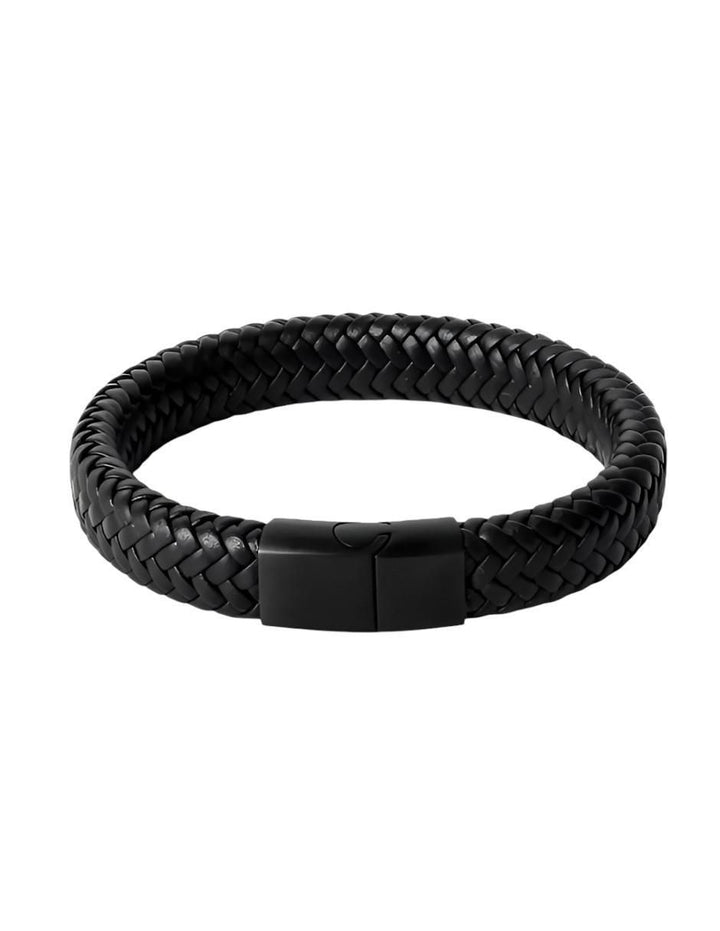 Pulsera Cuero Trenzado Magnetica Negra - Image 1