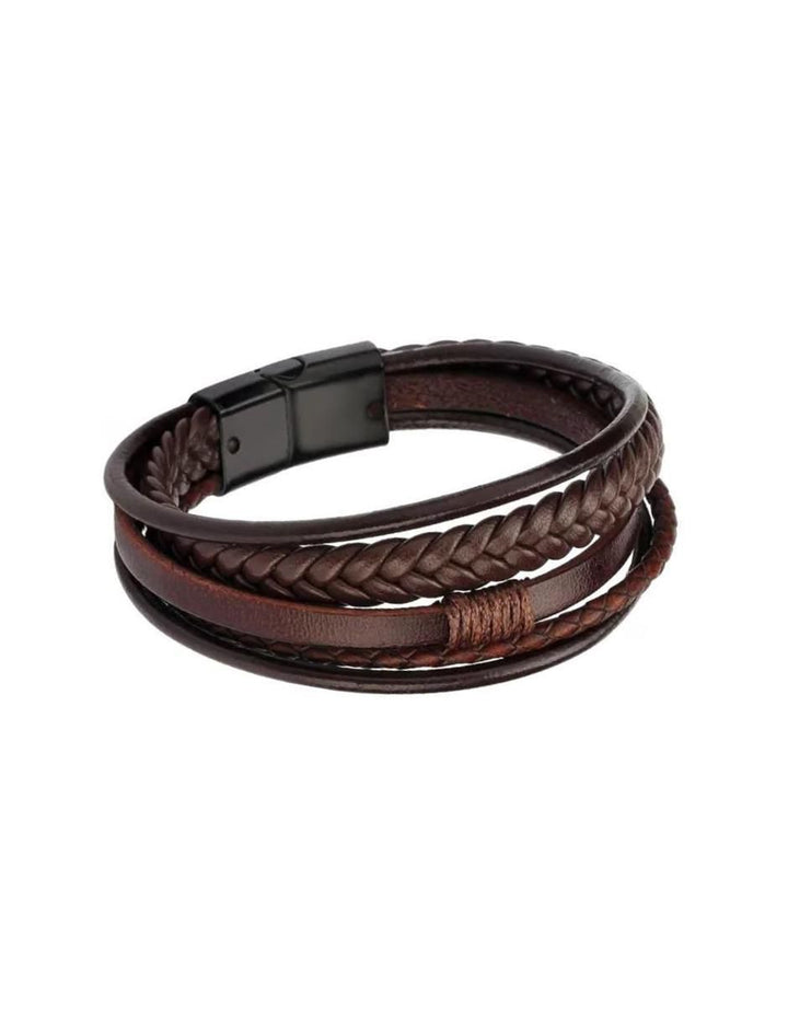 Pulsera Cuero Trenzado Imán Café - Image 1