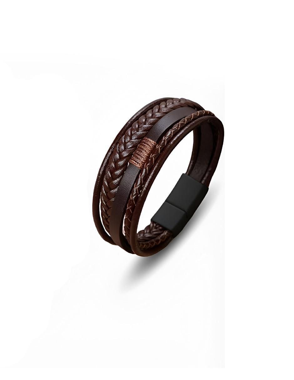 Pulsera Cuero Trenzado Imán Café - Image 2