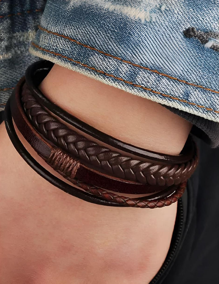 Pulsera Cuero Trenzado Imán Café - Image 3