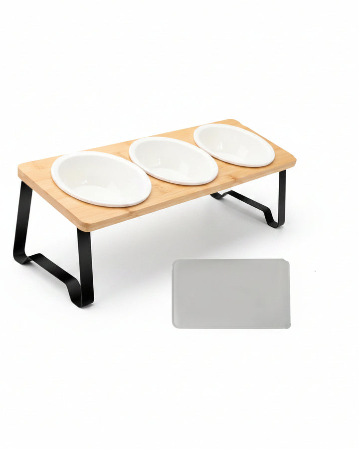 Set de 3 Comederos Cerámica Gato Elevados 280ml - Image 1
