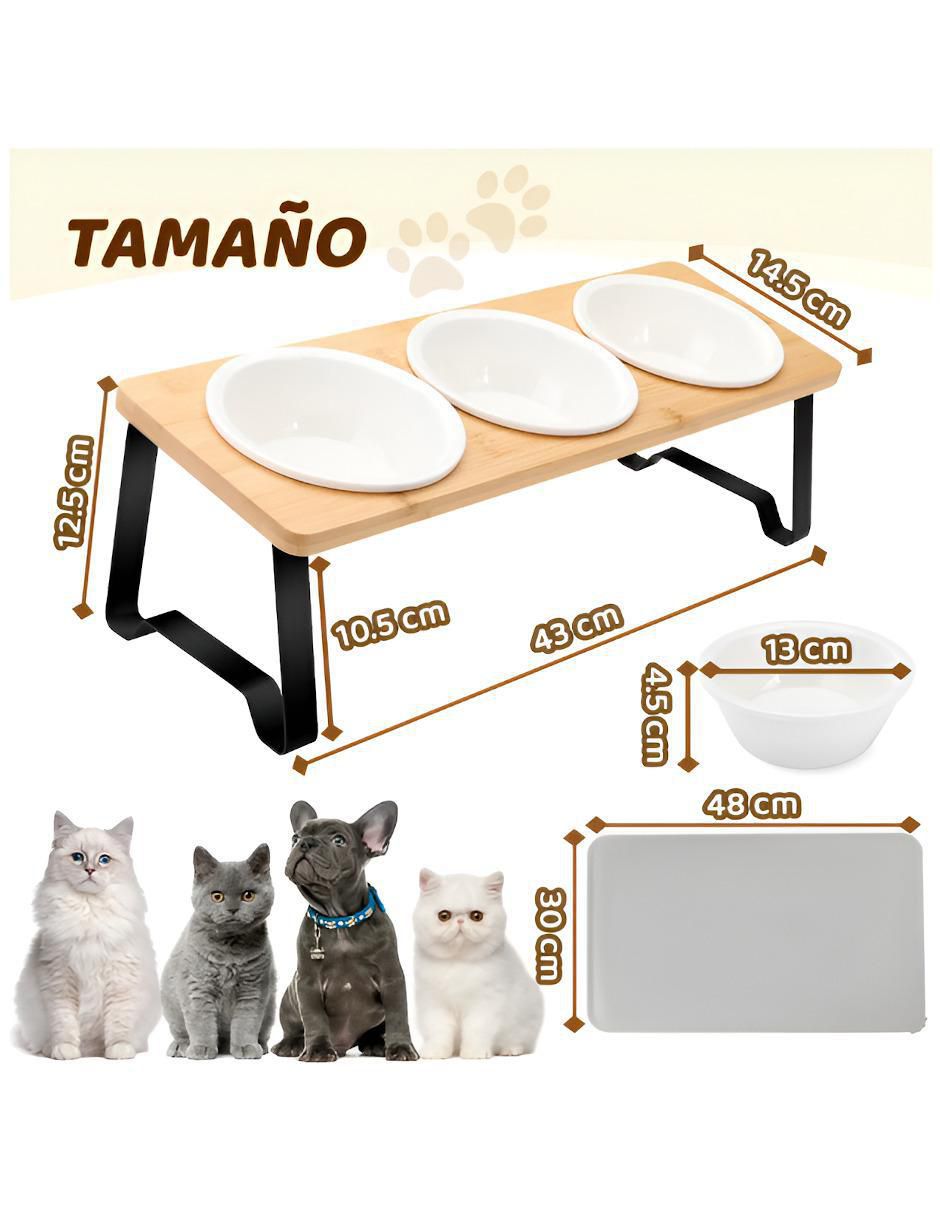 Set de 3 Comederos Cerámica Gato Elevados 280ml - Image 5