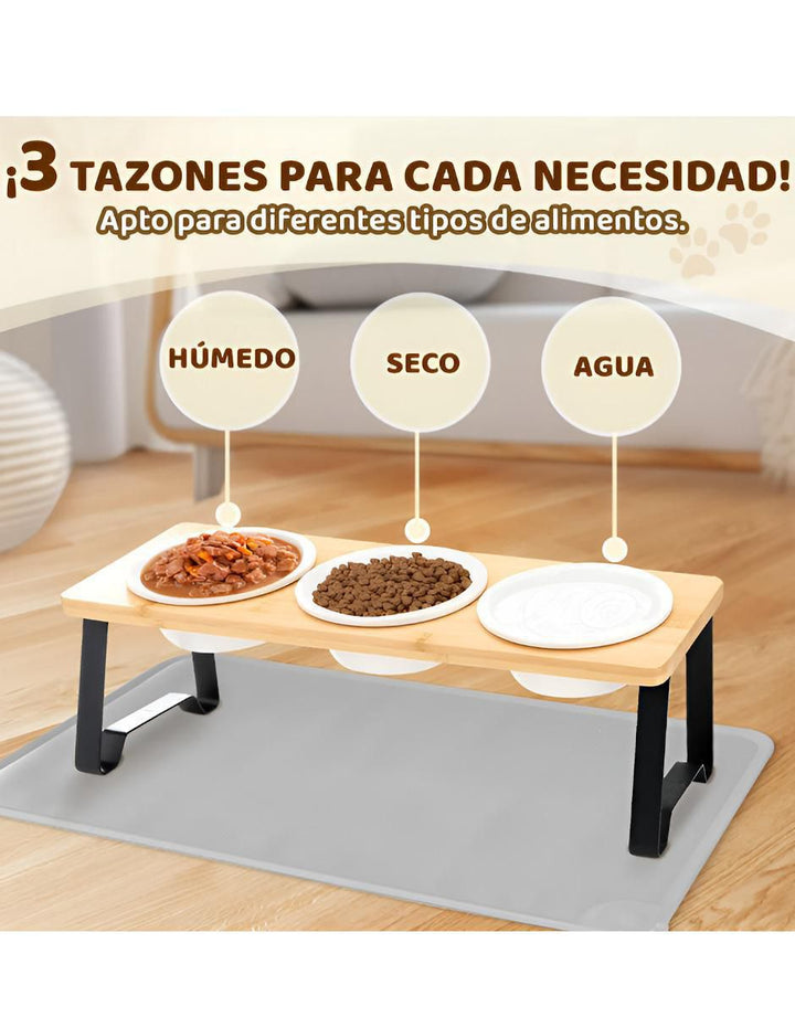 Set de 3 Comederos Cerámica Gato Elevados 280ml - Image 3