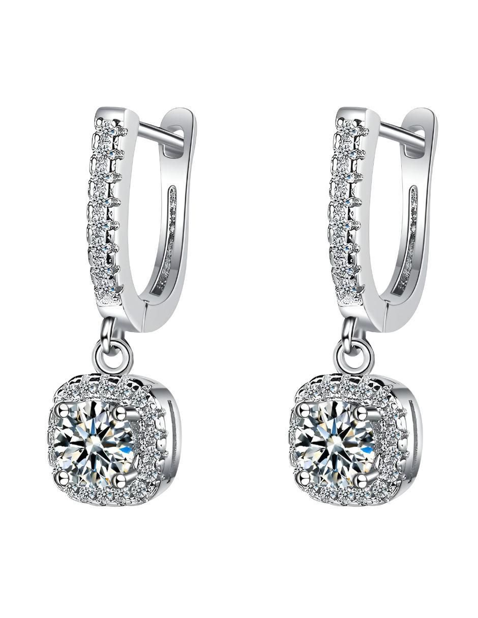 Arracadas Cuadradas Plata 925 Moissanita Brillante - Image 1
