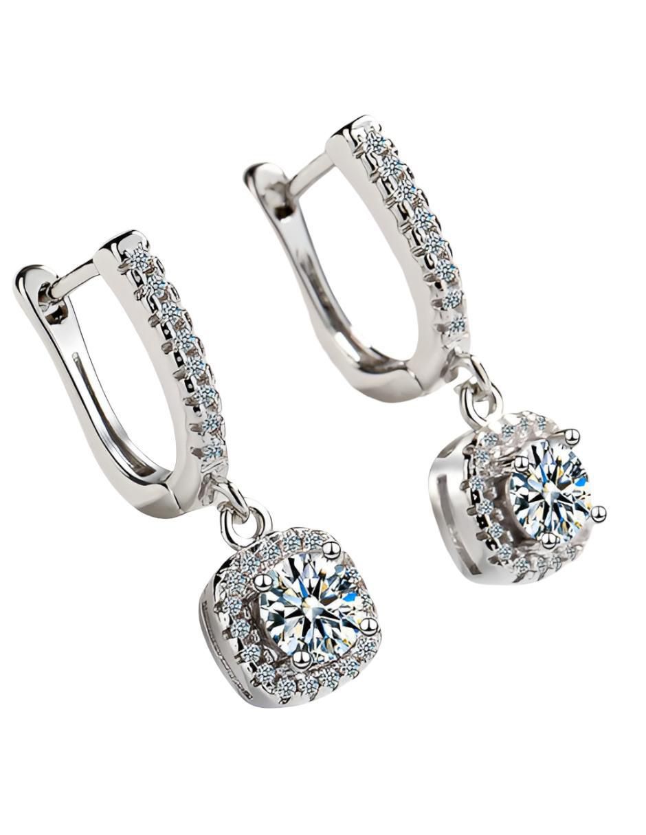 Arracadas Cuadradas Plata 925 Moissanita Brillante - Image 2