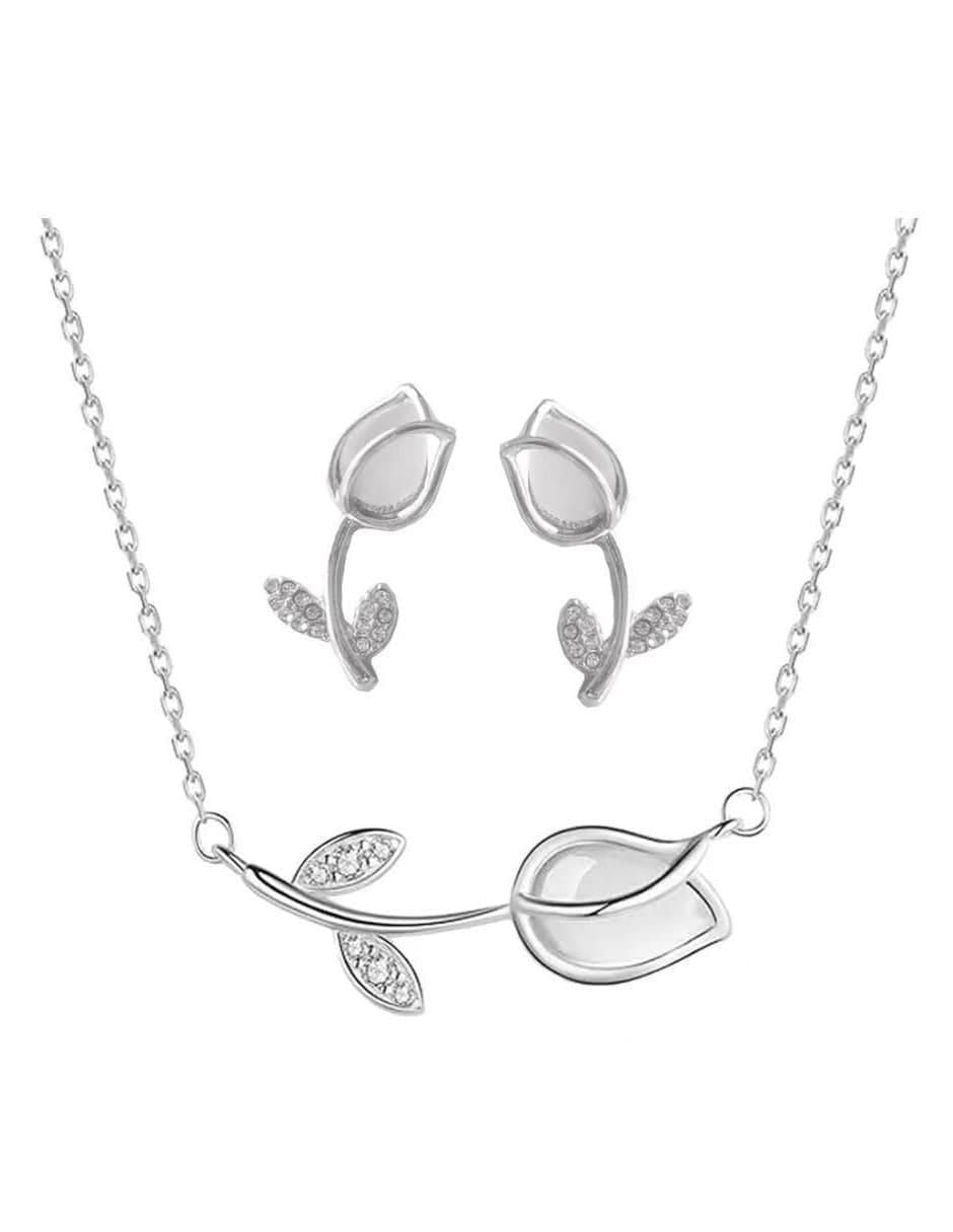 Aretes y Collar de Flor Plata 925 - Image 1
