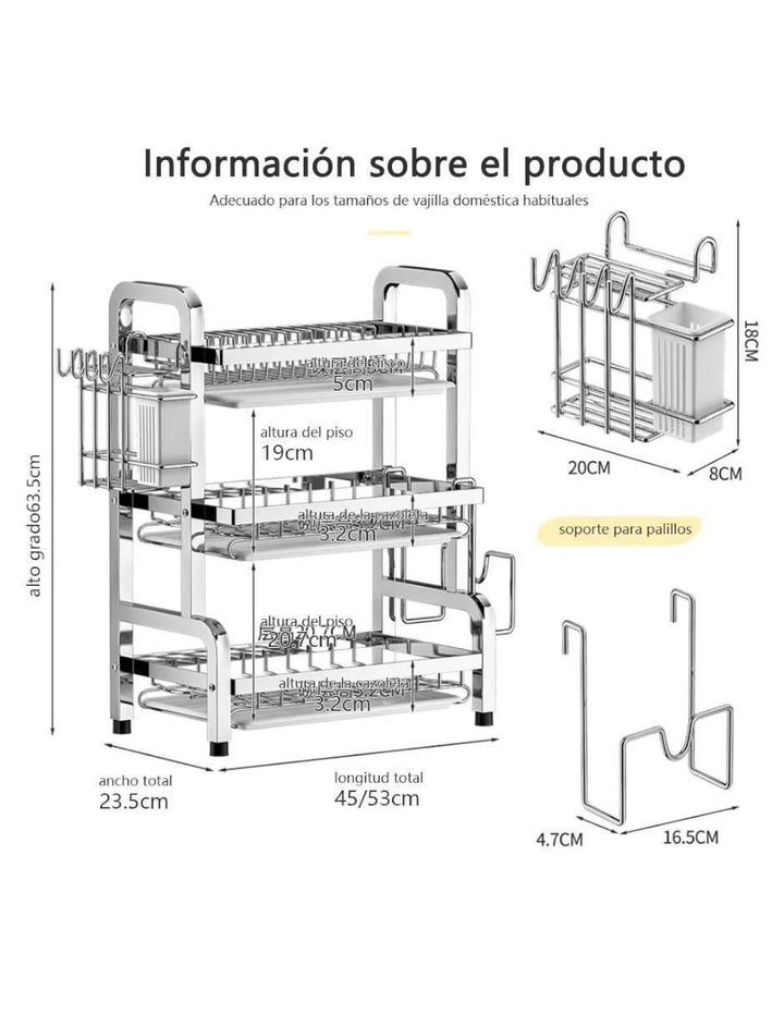 Escurridor de Trastes Acero Inoxidable 3 Gradas - Image 4