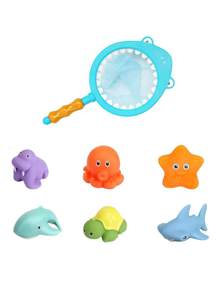 Juguetes de Baño Tiburones con Red 7 Piezas - Image 1