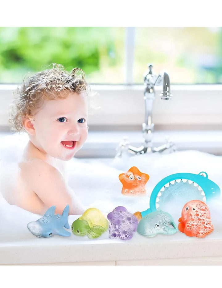 Juguetes de Baño Tiburones con Red 7 Piezas - Image 3