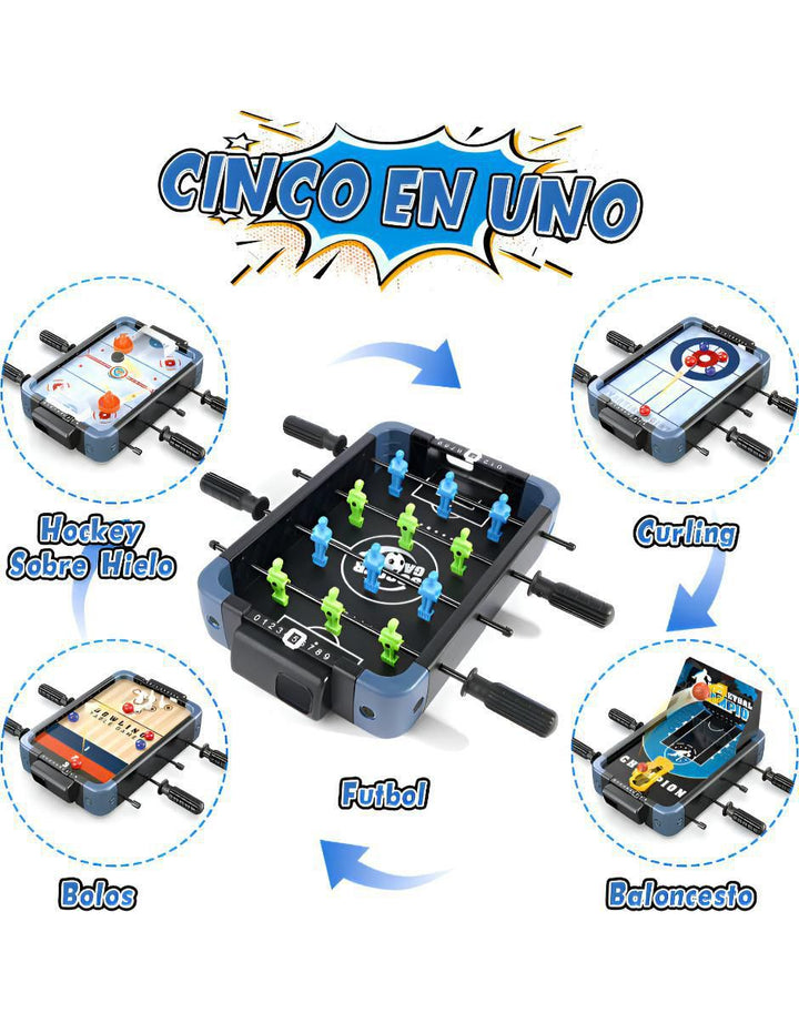 Futbolín de Mesa 5 en 1 Multijuego Familiar - Image 2