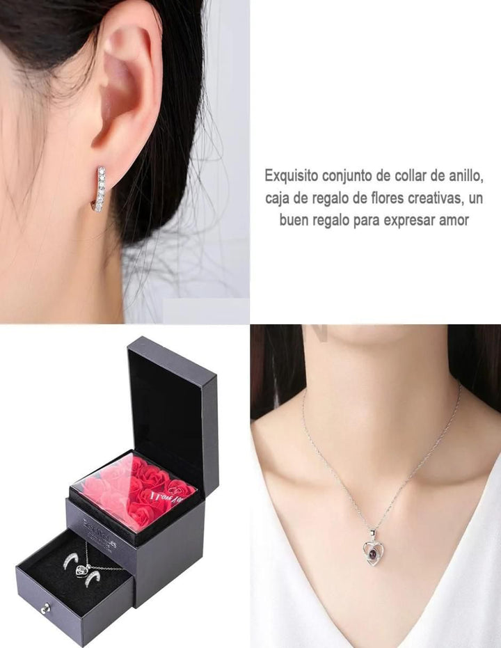 Aretes y Collar de Corazón Plateado Set - Image 3