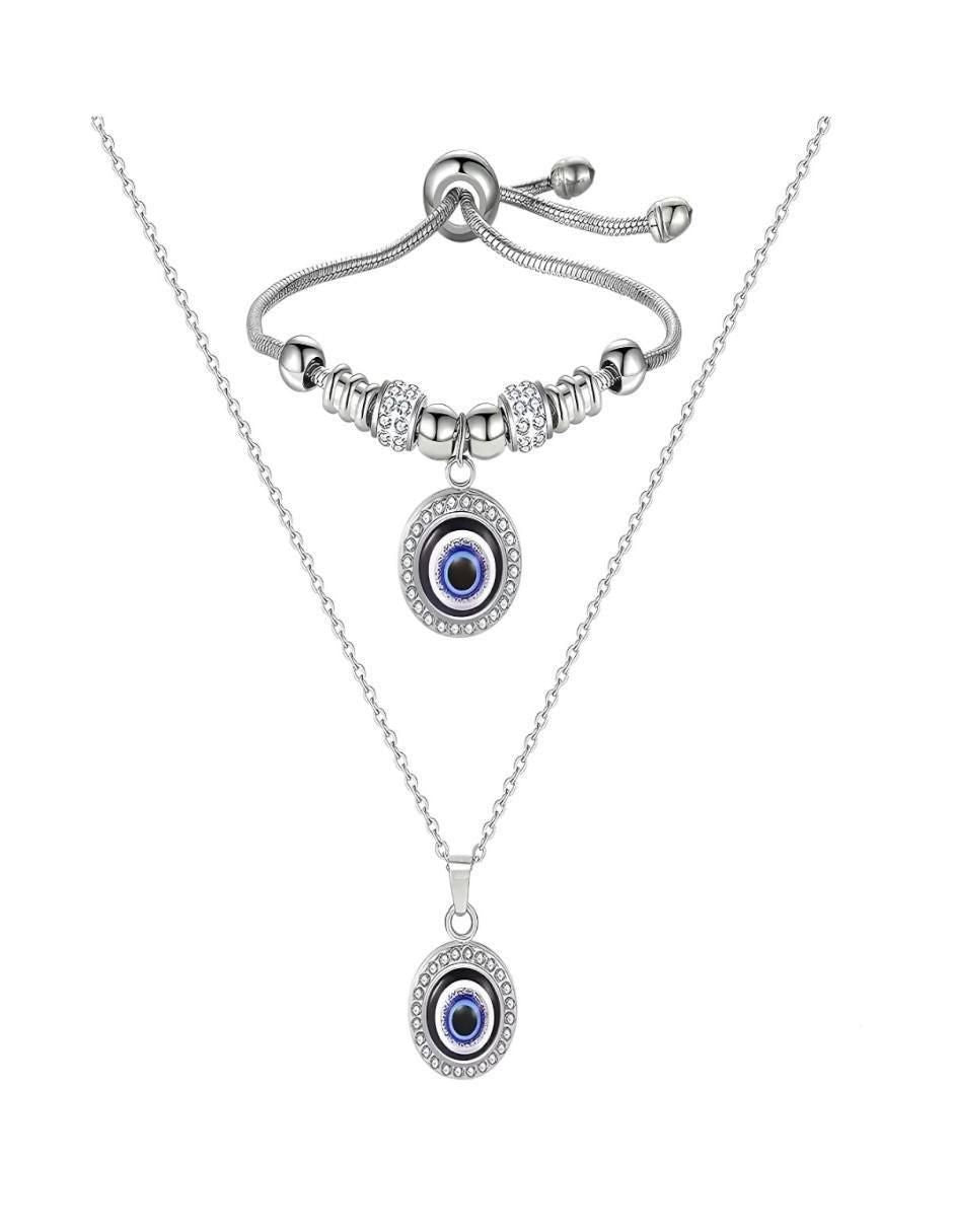 Collar y Pulsera Ojo Turco Titanio - Image 1