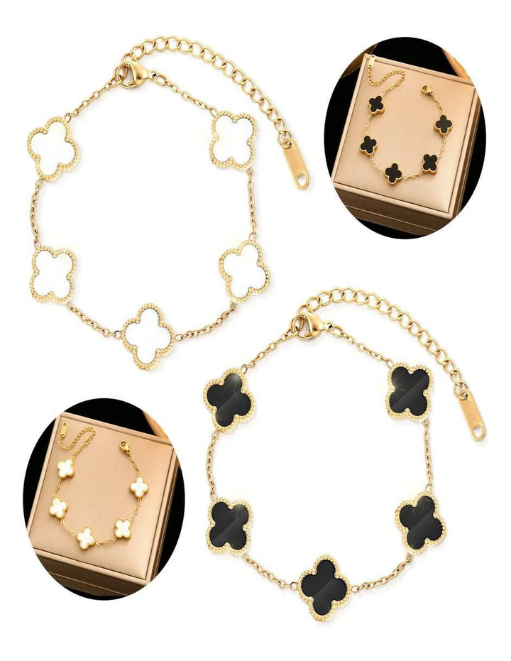 Pulseras Trébol Baño Oro 18K - Set 2 Piezas - Image 2