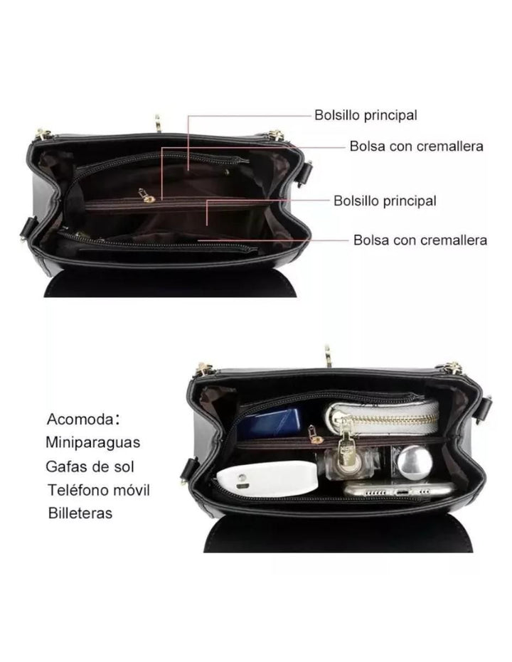 Bolsa Crossbody Mujer Cuero Sintético Negro - Image 3